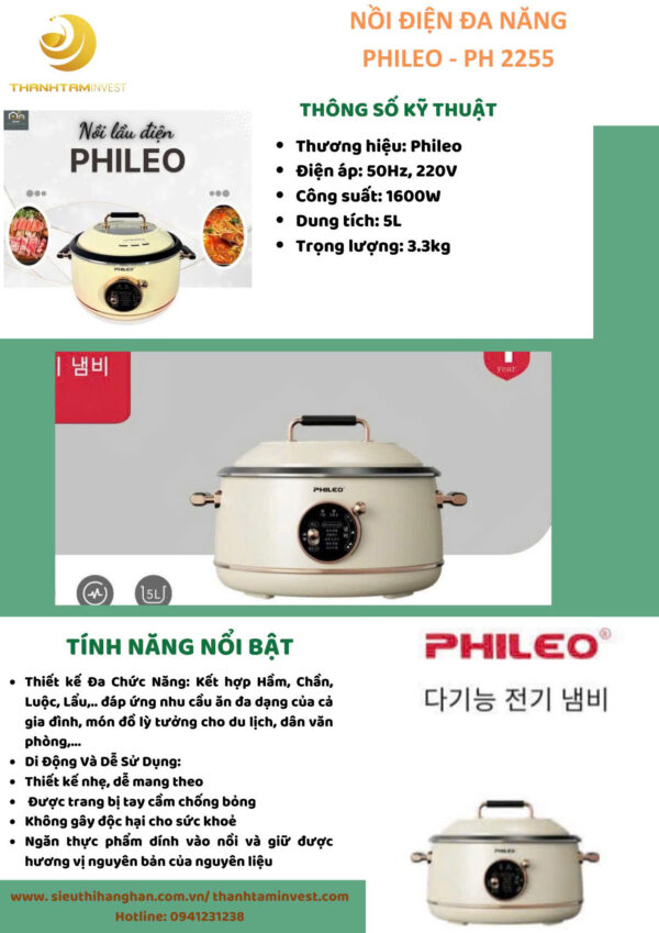  NỒI ĐIỆN ĐA NĂNG PHILEO – PH 2255 - Hình ảnh 3